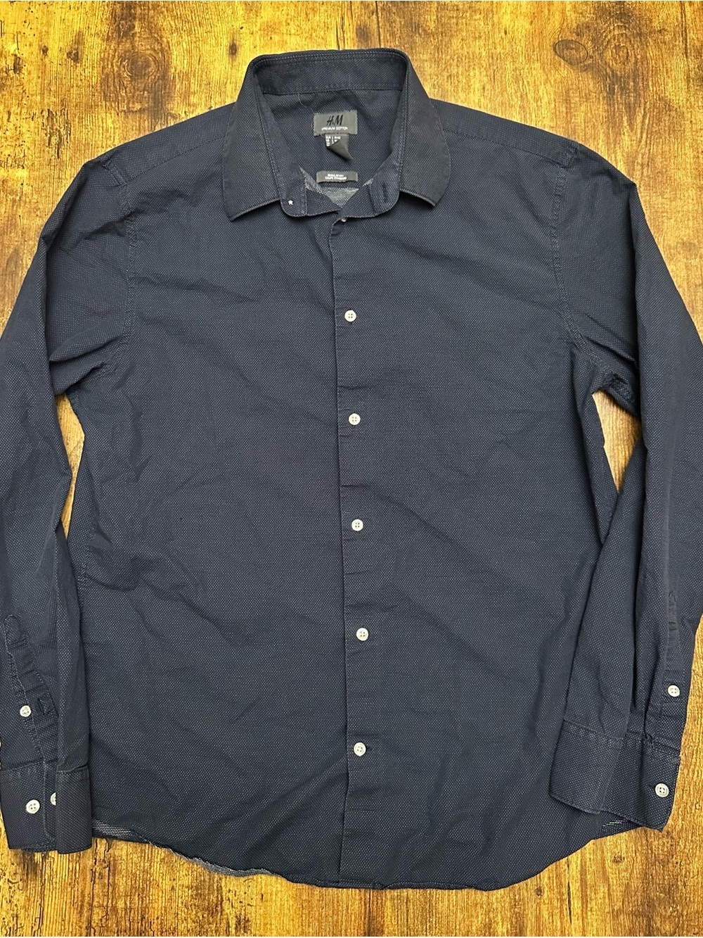 H&M Men's Dark Navy BlackTextured Button-Up Shirt #231